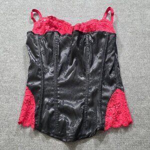 Fredericks Of Hollywood Corset Womens 32 Black Red Brocade Lace Whimsygth 51246